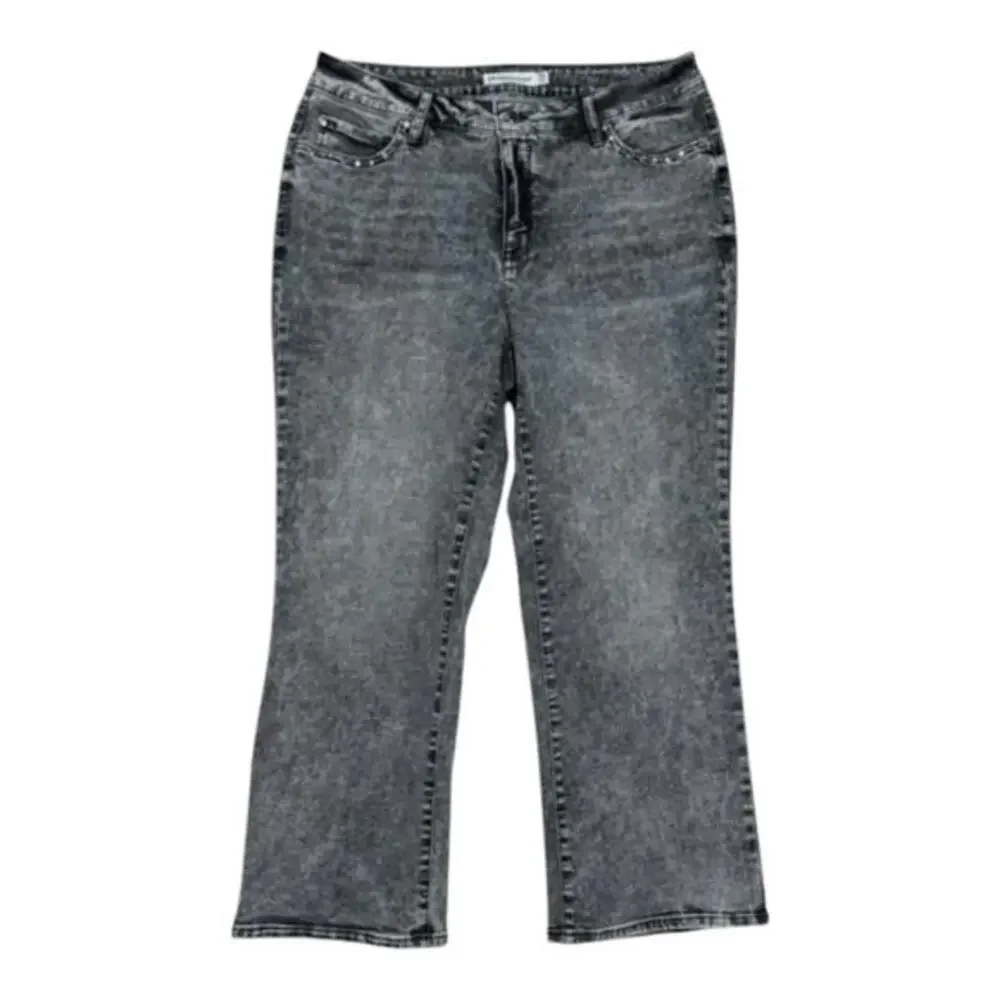 Rebecca Minkoff Retro Vibes Acid Wash‎ Cropped Studded Straight Jeans Plus Sz 18